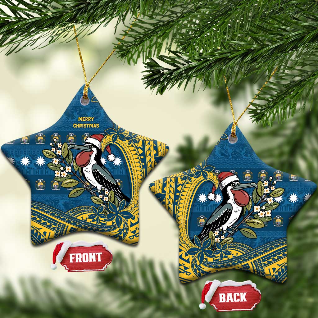 Nauru Christmas Ceramic Ornament Frigatebird Bird Santa Tribal Waves - Polynesian Pride