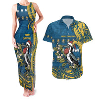 Nauru Christmas Couples Matching Tank Maxi Dress and Hawaiian Shirt Frigatebird Bird Santa Tribal Waves - Polynesian Pride