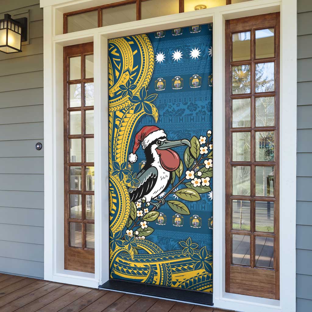 Nauru Christmas Door Cover Frigatebird Bird Santa Tribal Waves - Polynesian Pride