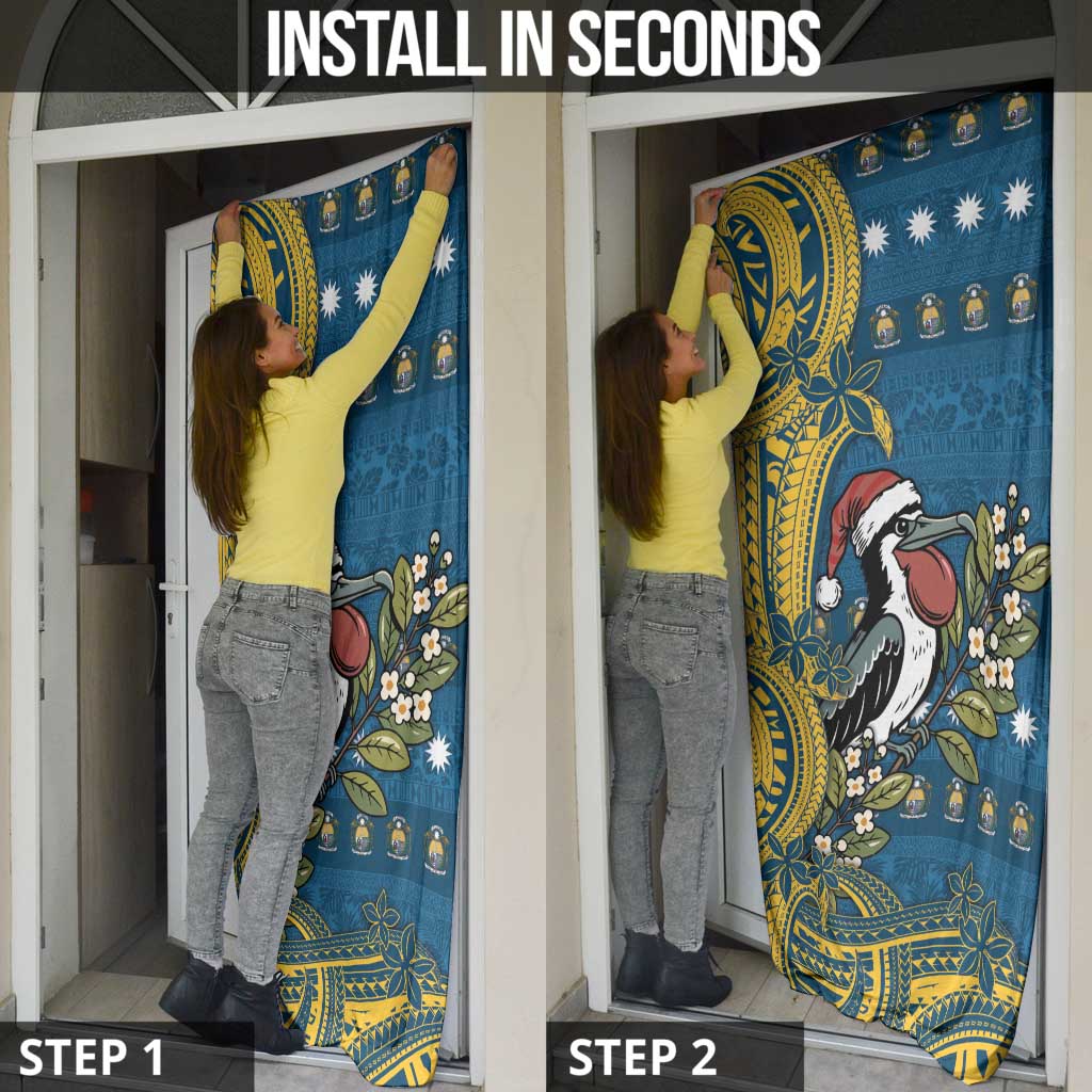 Nauru Christmas Door Cover Frigatebird Bird Santa Tribal Waves - Polynesian Pride