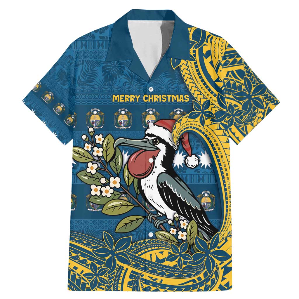 Nauru Christmas Family Matching Mermaid Dress and Hawaiian Shirt Frigatebird Bird Santa Tribal Waves - Polynesian Pride