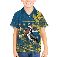 Nauru Christmas Family Matching Off The Shoulder Long Sleeve Dress and Hawaiian Shirt Frigatebird Bird Santa Tribal Waves - Polynesian Pride