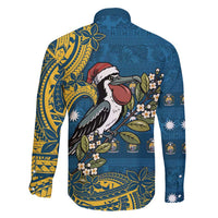 Nauru Christmas Family Matching Off Shoulder Maxi Dress and Hawaiian Shirt Frigatebird Bird Santa Tribal Waves - Polynesian Pride