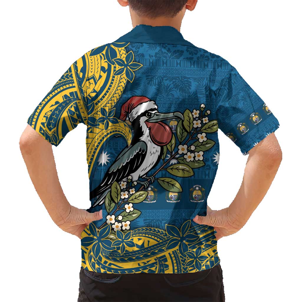 Nauru Christmas Family Matching Puletasi and Hawaiian Shirt Frigatebird Bird Santa Tribal Waves - Polynesian Pride