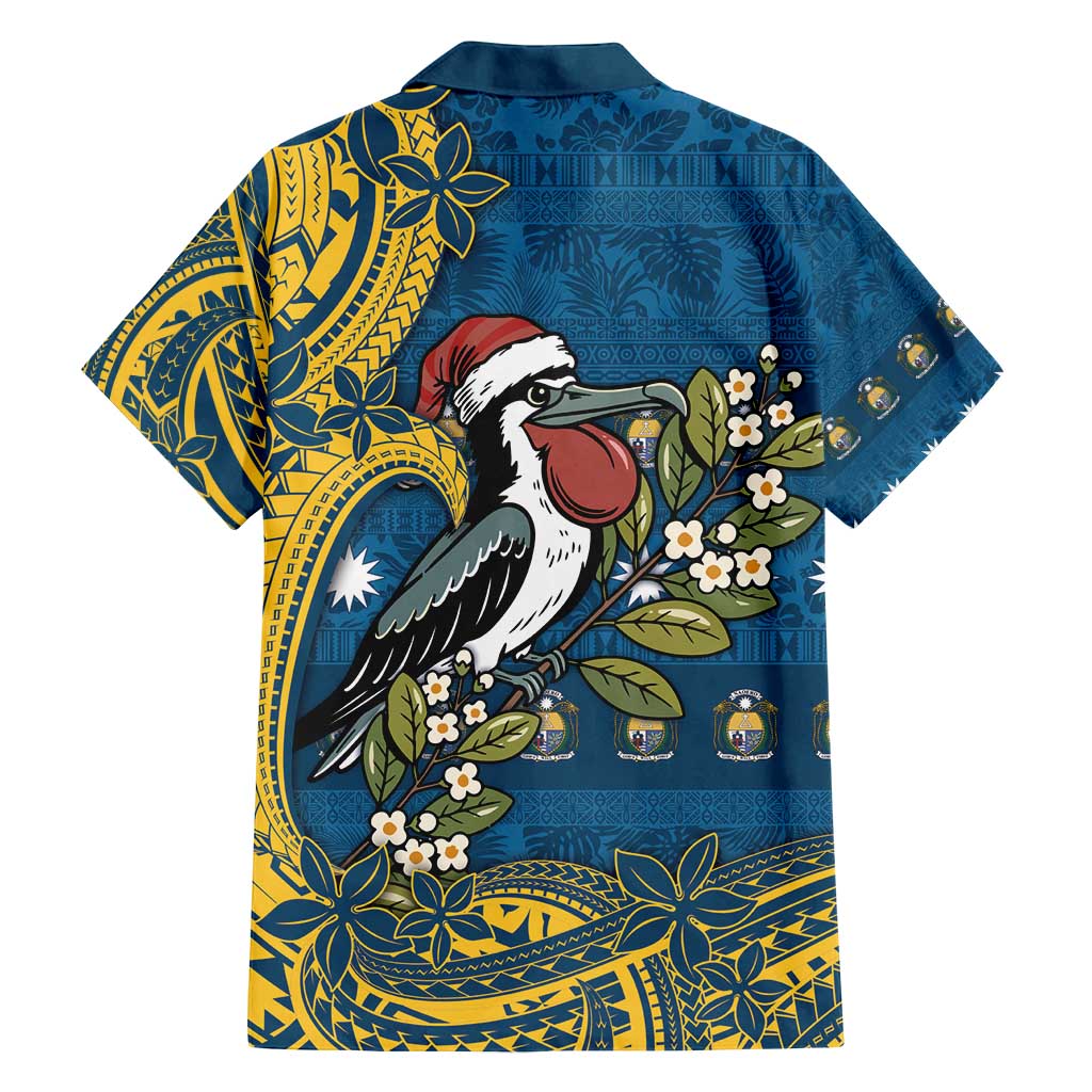 Nauru Christmas Family Matching Summer Maxi Dress and Hawaiian Shirt Frigatebird Bird Santa Tribal Waves - Polynesian Pride
