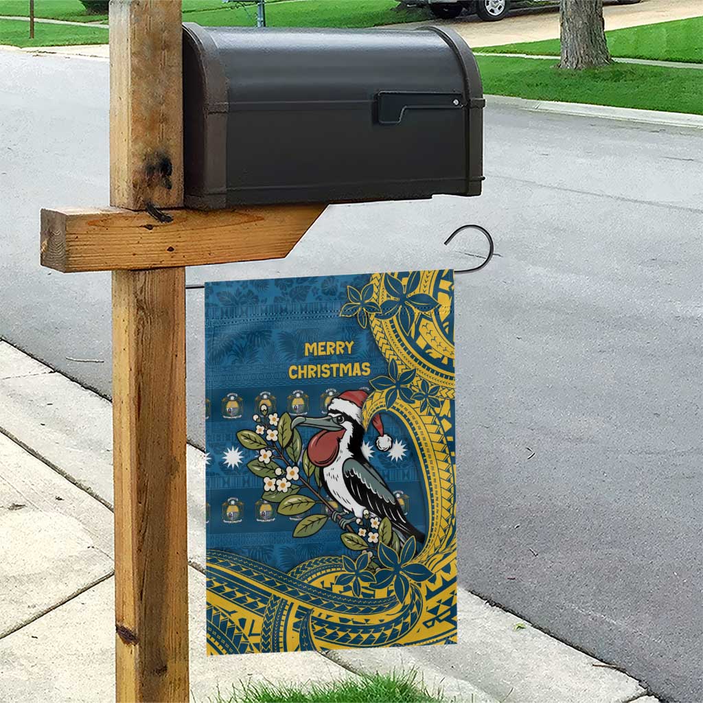 Nauru Christmas Garden Flag Frigatebird Bird Santa Tribal Waves - Polynesian Pride