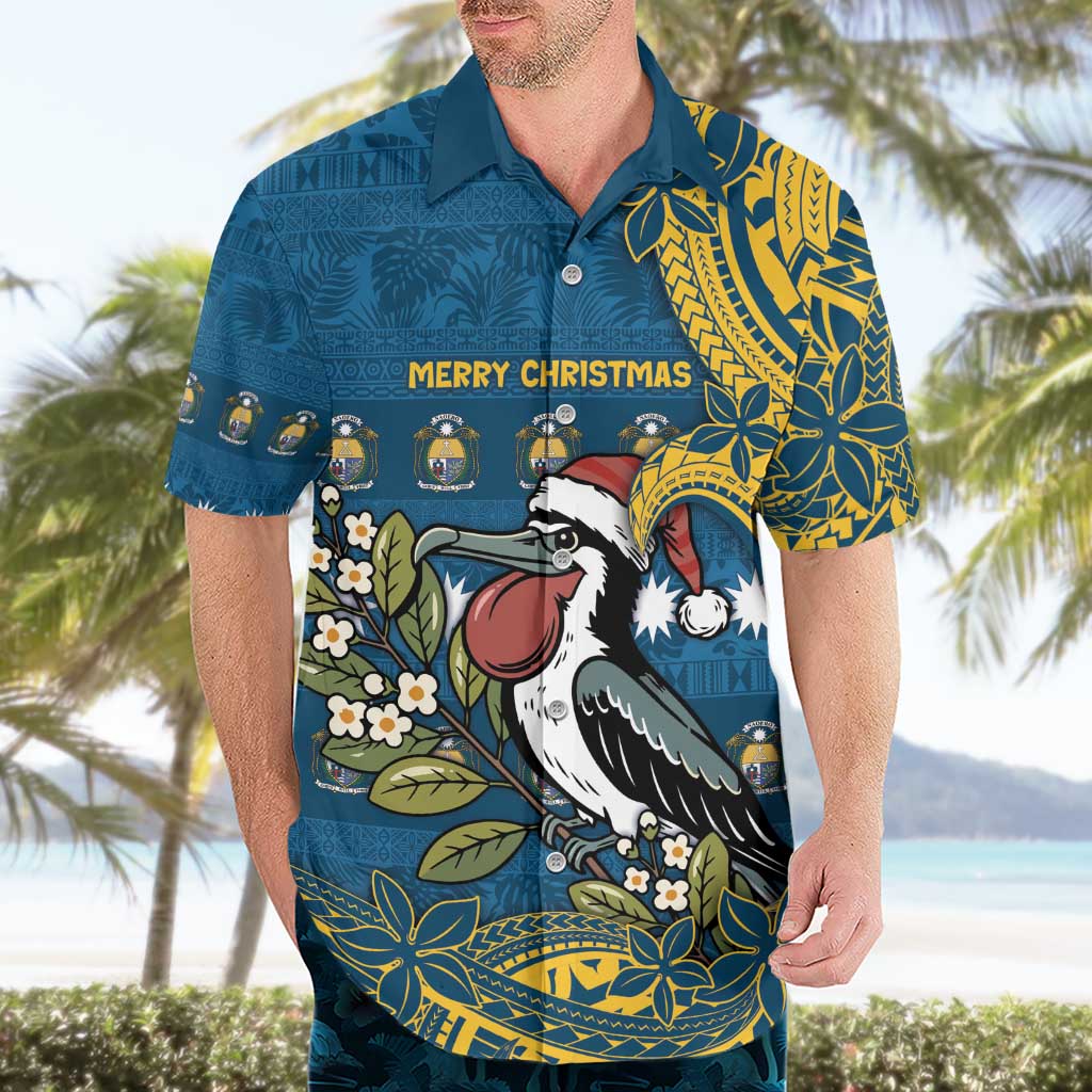 Nauru Christmas Hawaiian Shirt Frigatebird Bird Santa Tribal Waves - Polynesian Pride