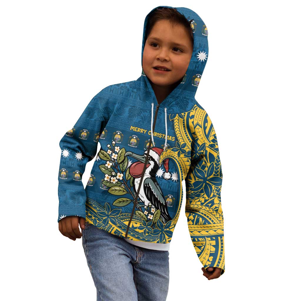 Nauru Christmas Kid Hoodie Frigatebird Bird Santa Tribal Waves - Polynesian Pride