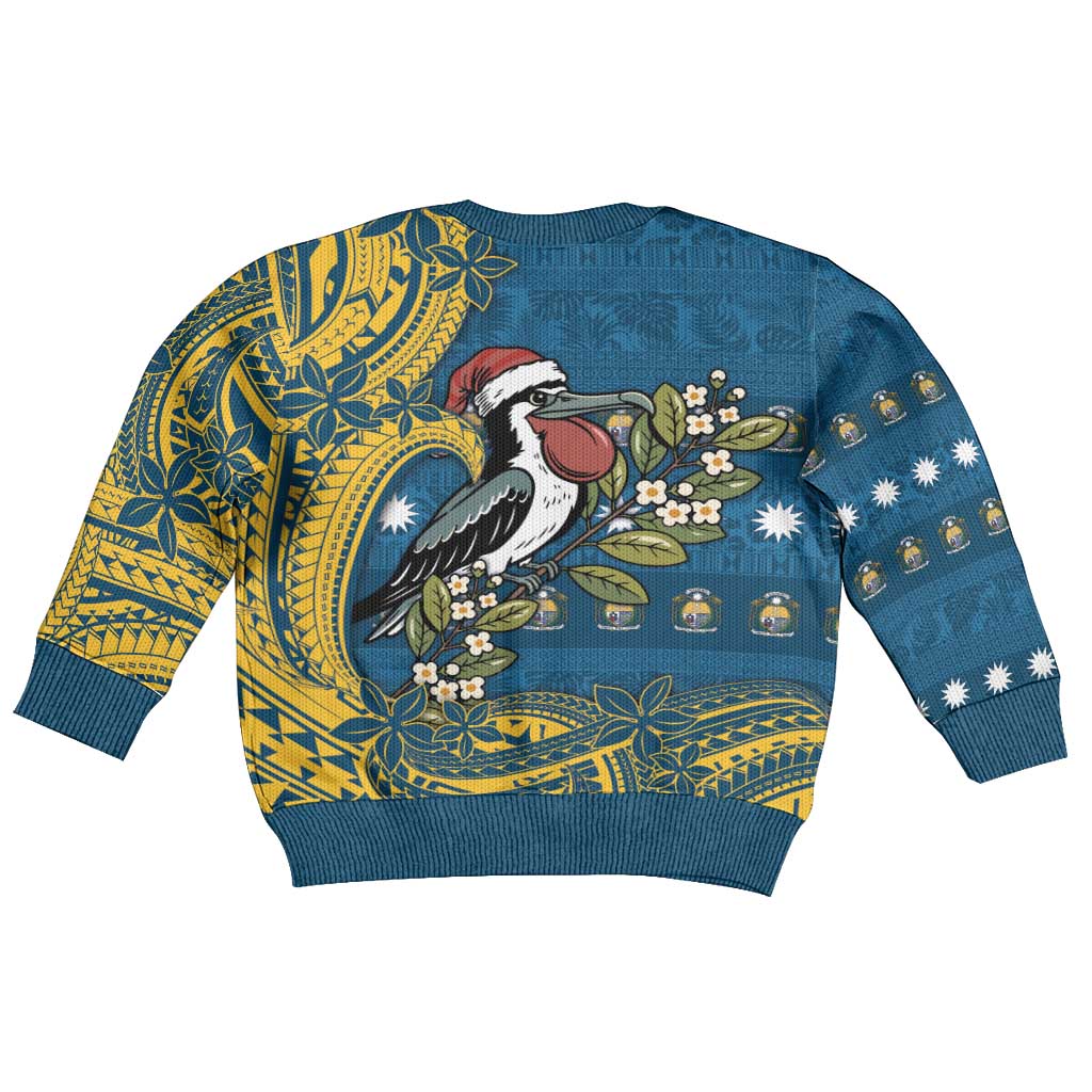 Nauru Christmas Kid Ugly Christmas Sweater Frigatebird Bird Santa Tribal Waves - Polynesian Pride