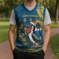 Nauru Christmas Knitted V-Neck Vest Frigatebird Bird Santa Tribal Waves - Polynesian Pride