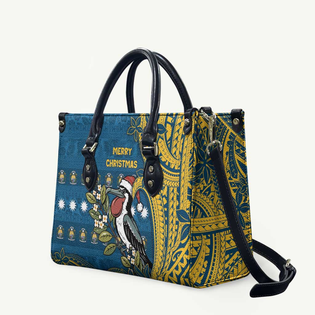 Nauru Christmas Leather Bag Frigatebird Bird Santa Tribal Waves - Polynesian Pride