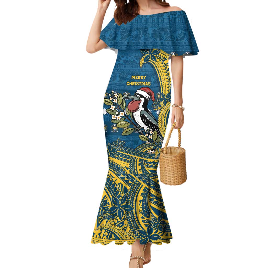 Nauru Christmas Mermaid Dress Frigatebird Bird Santa Tribal Waves - Polynesian Pride