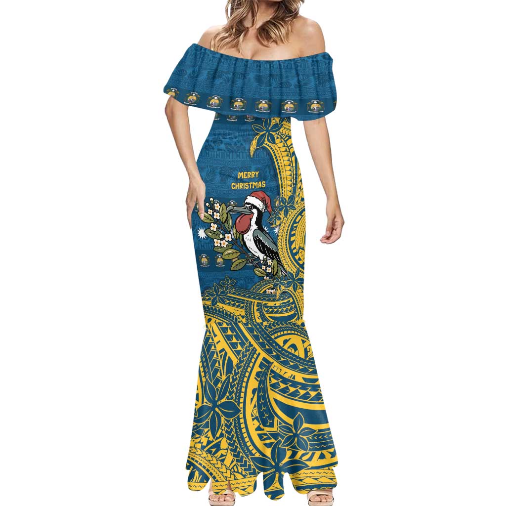 Nauru Christmas Mermaid Dress Frigatebird Bird Santa Tribal Waves - Polynesian Pride