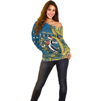 Nauru Christmas Off Shoulder Sweater Frigatebird Bird Santa Tribal Waves - Polynesian Pride