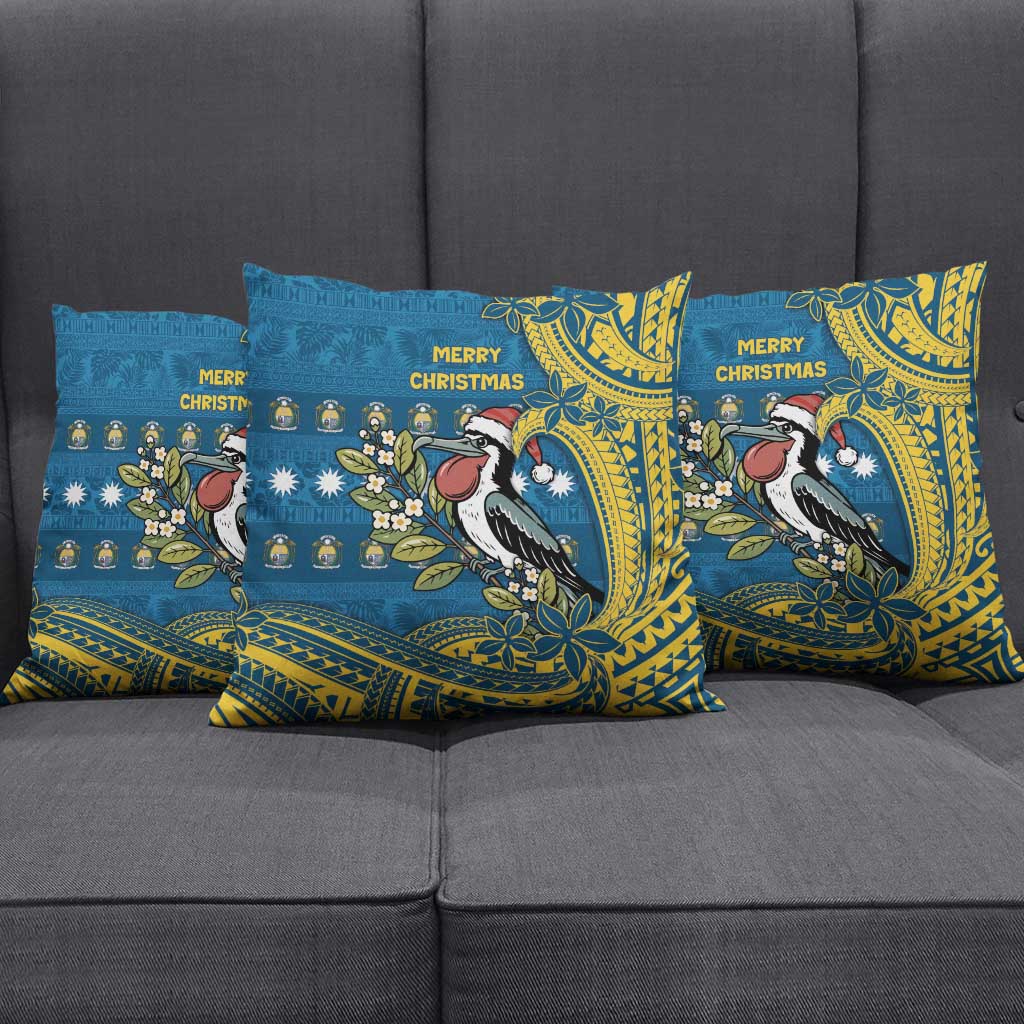 Nauru Christmas Pillow Cover Frigatebird Bird Santa Tribal Waves - Polynesian Pride