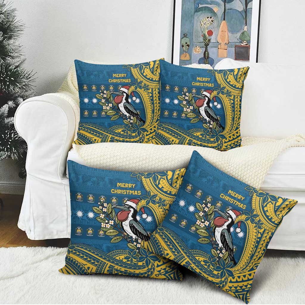 Nauru Christmas Pillow Cover Frigatebird Bird Santa Tribal Waves - Polynesian Pride