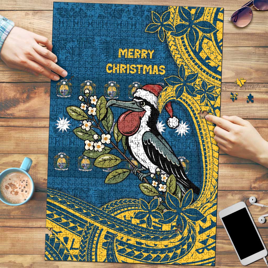 Nauru Christmas Puzzle Frigatebird Bird Santa Tribal Waves - Polynesian Pride