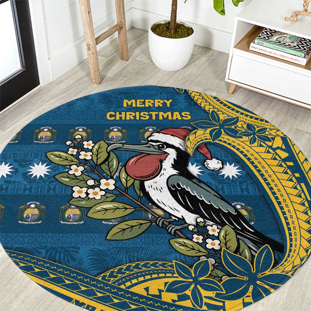 Nauru Christmas Round Carpet Frigatebird Bird Santa Tribal Waves - Polynesian Pride