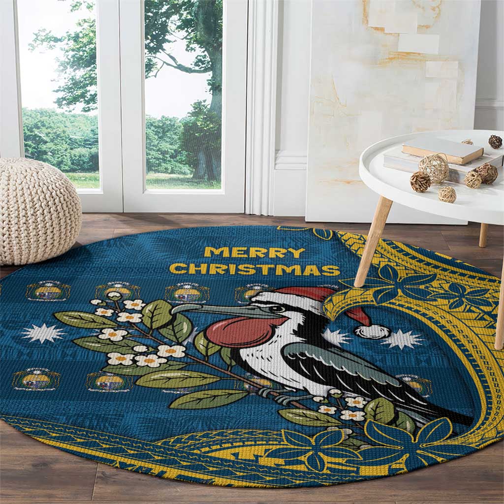 Nauru Christmas Round Carpet Frigatebird Bird Santa Tribal Waves - Polynesian Pride
