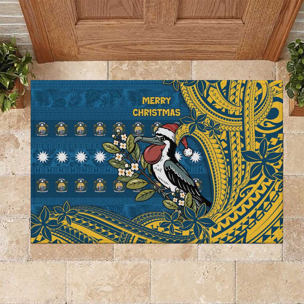 Nauru Christmas Rubber Doormat Frigatebird Bird Santa Tribal Waves - Polynesian Pride