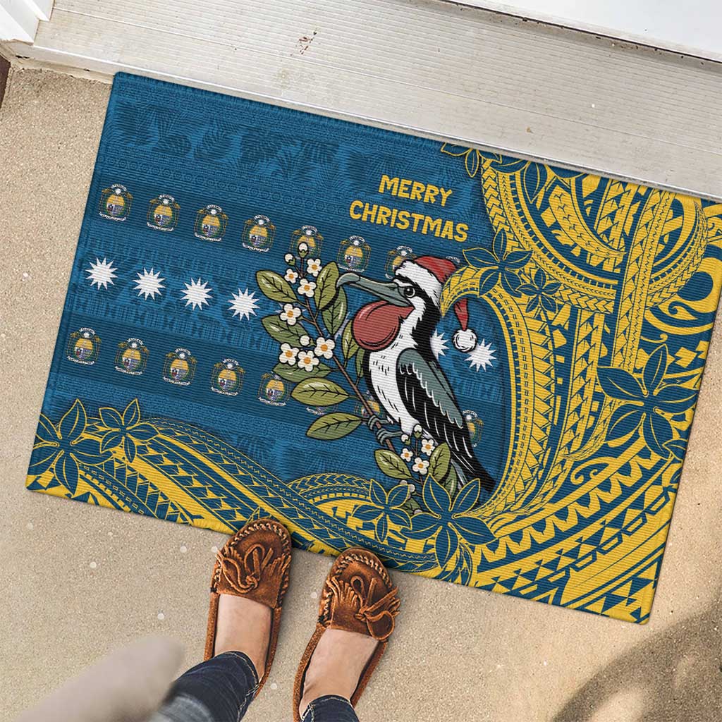 Nauru Christmas Rubber Doormat Frigatebird Bird Santa Tribal Waves - Polynesian Pride