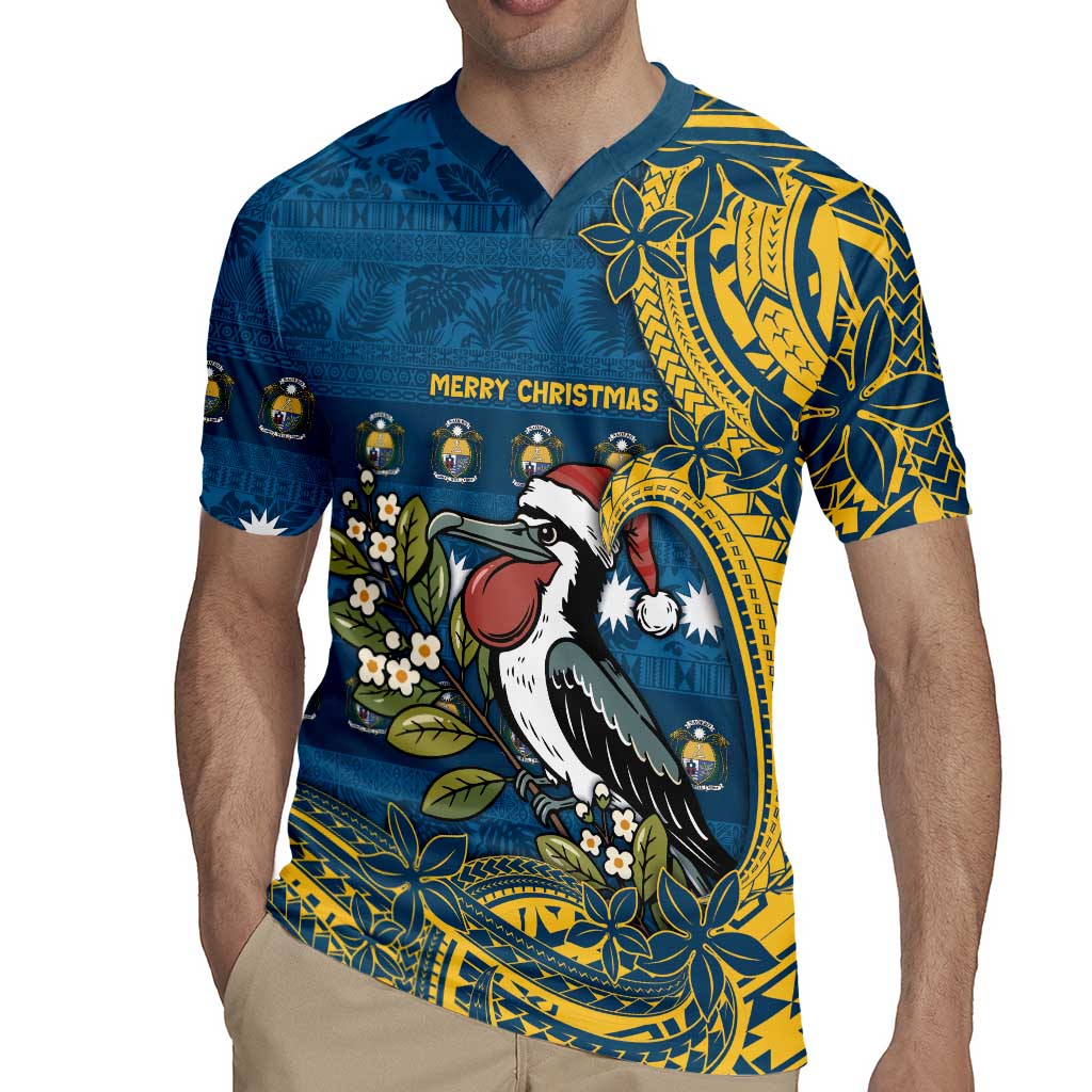 Nauru Christmas Rugby Jersey Frigatebird Bird Santa Tribal Waves - Polynesian Pride