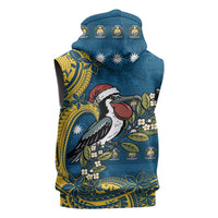 Nauru Christmas Sleeveless Hoodie Frigatebird Bird Santa Tribal Waves - Polynesian Pride