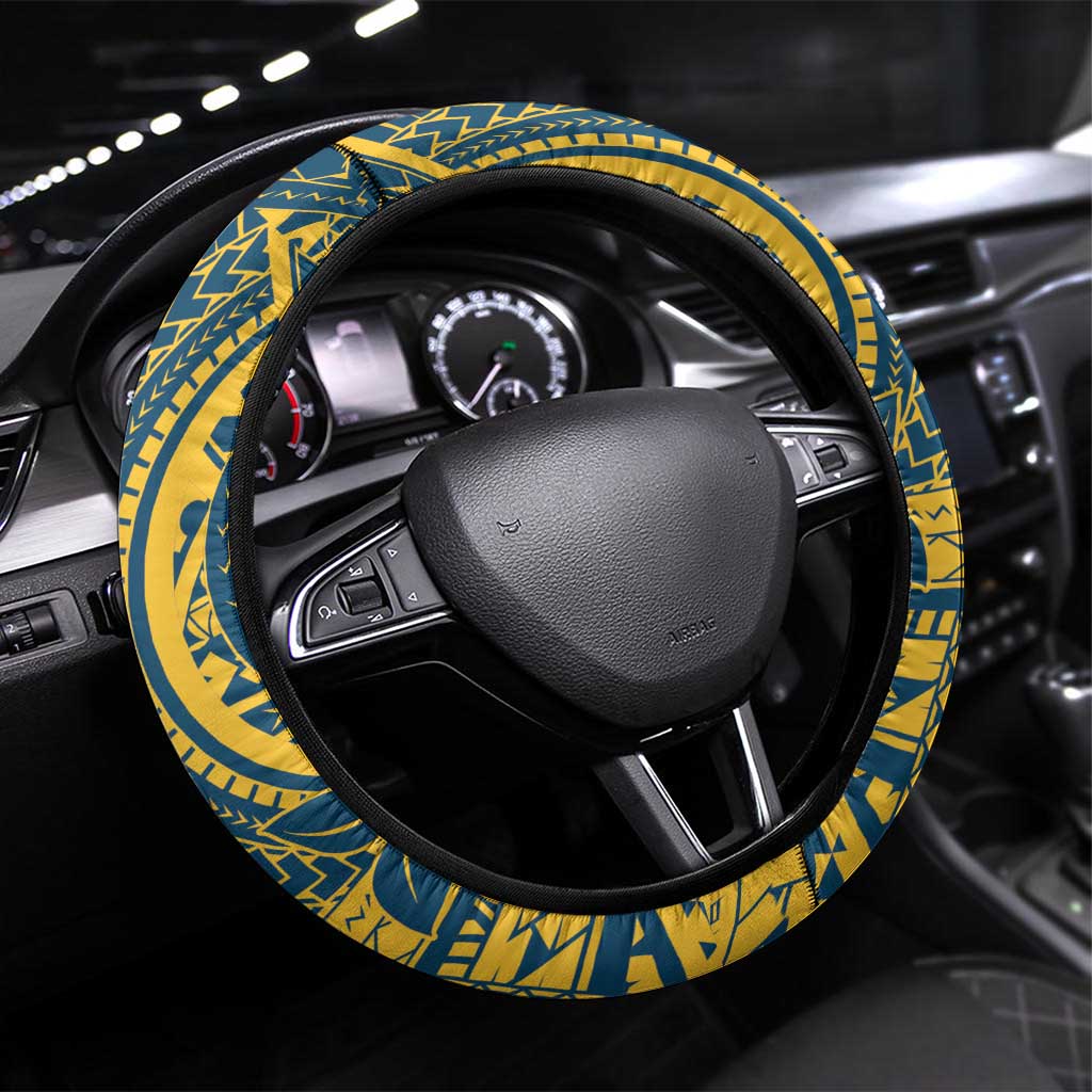 Nauru Christmas Steering Wheel Cover Frigatebird Bird Santa Tribal Waves - Polynesian Pride