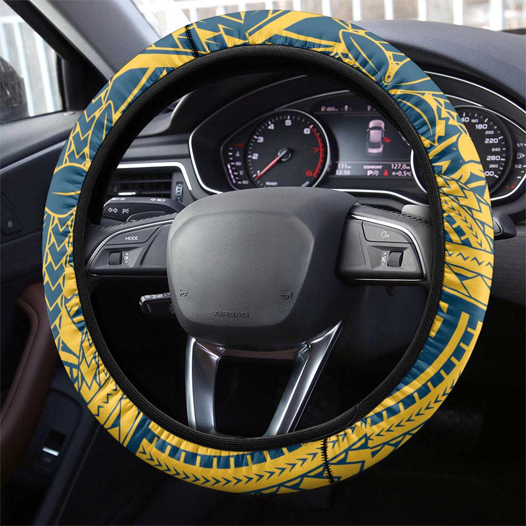 Nauru Christmas Steering Wheel Cover Frigatebird Bird Santa Tribal Waves - Polynesian Pride