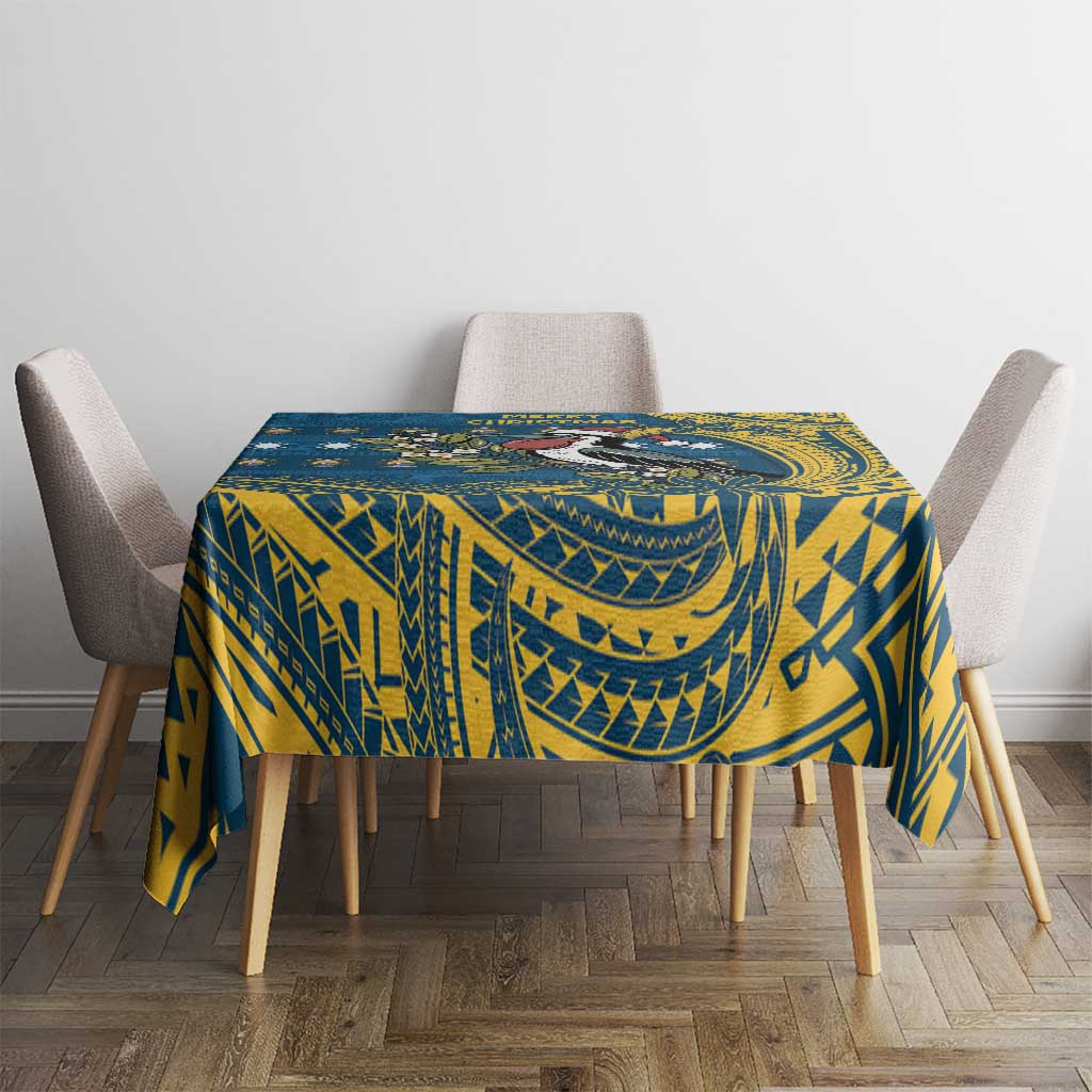 Nauru Christmas Tablecloth Frigatebird Bird Santa Tribal Waves - Polynesian Pride