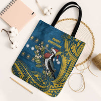 Nauru Christmas Tote Bag Frigatebird Bird Santa Tribal Waves DT05 Black Strap One Size Deep Blue - Polynesian Pride