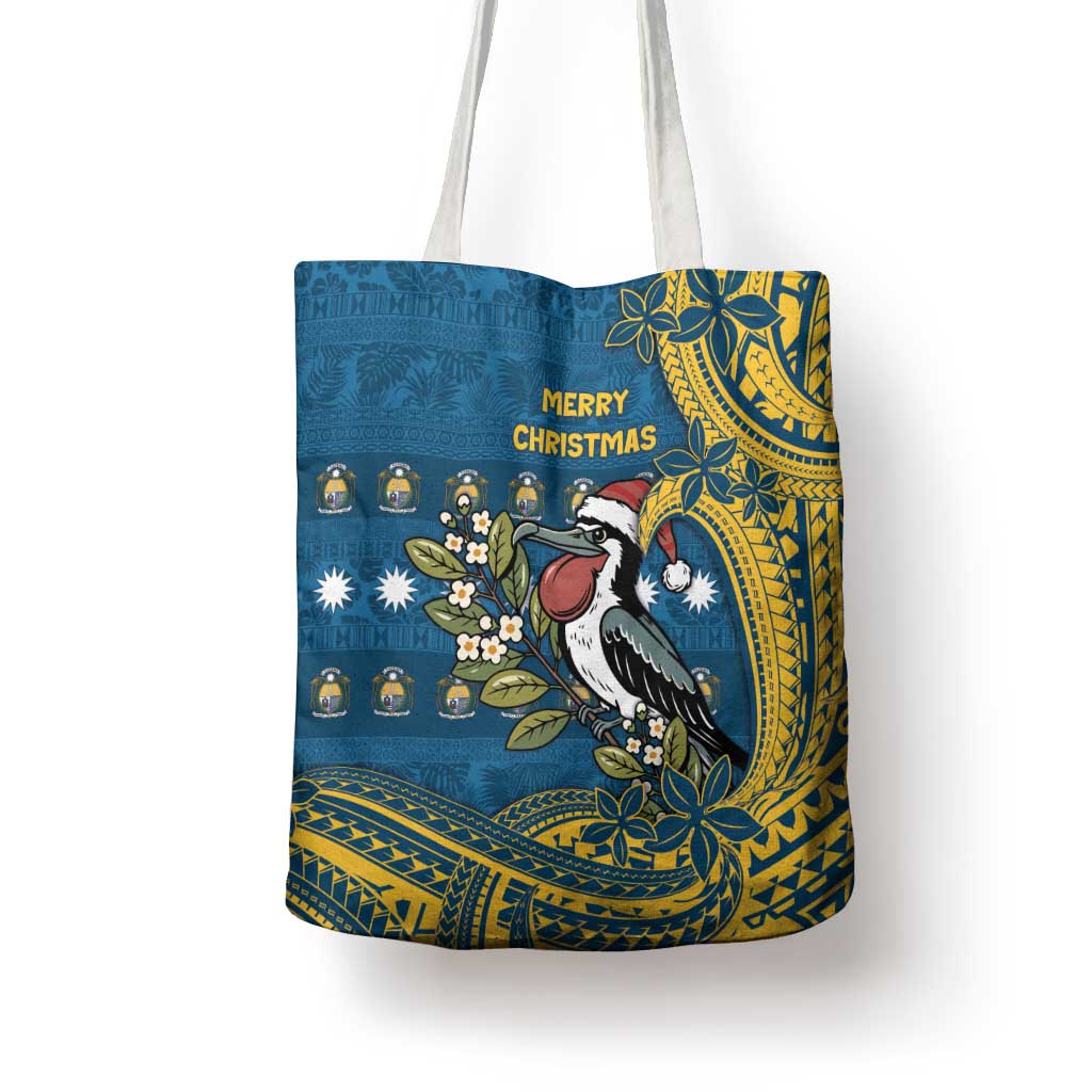 Nauru Christmas Tote Bag Frigatebird Bird Santa Tribal Waves DT05 - Polynesian Pride