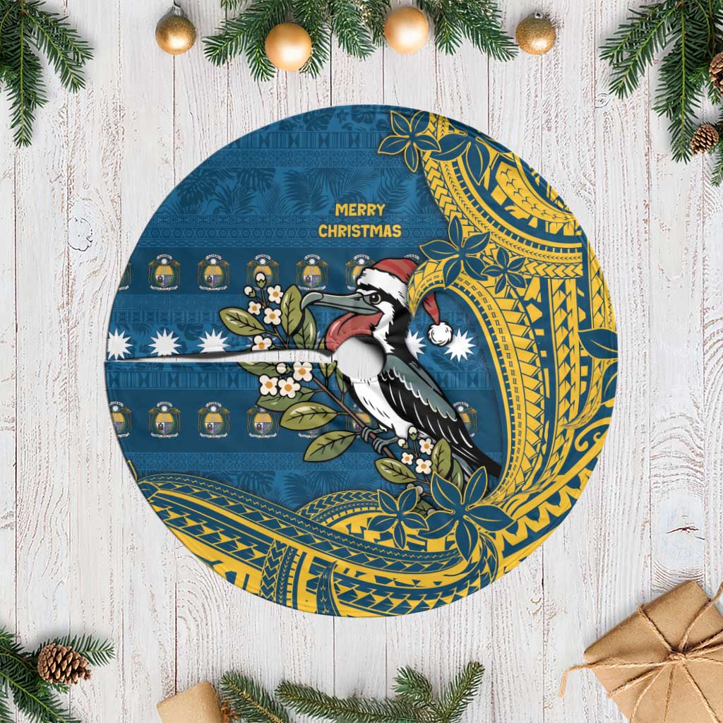 Nauru Christmas Tree Skirt Frigatebird Bird Santa Tribal Waves - Polynesian Pride