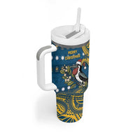 Nauru Christmas Tumbler With Handle Frigatebird Bird Santa Tribal Waves - Polynesian Pride