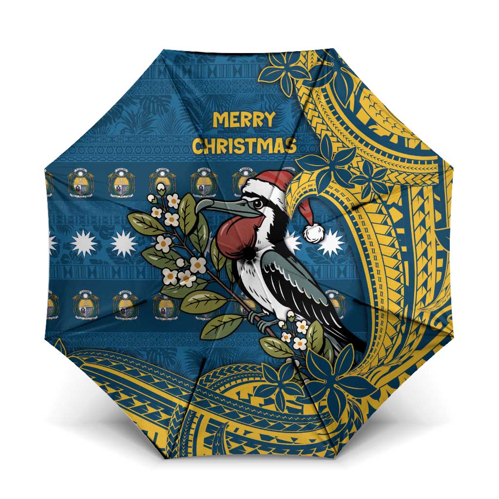 Nauru Christmas Umbrella Frigatebird Bird Santa Tribal Waves - Polynesian Pride