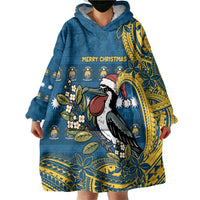 Nauru Christmas Wearable Blanket Hoodie Frigatebird Bird Santa Tribal Waves - Polynesian Pride