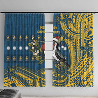 Nauru Christmas Window Curtain Frigatebird Bird Santa Tribal Waves DT05 With Hooks Deep Blue - Polynesian Pride