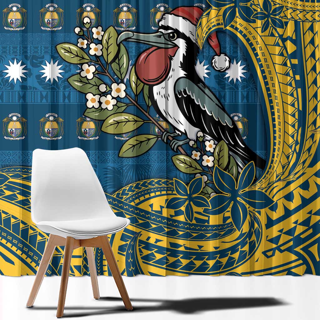 Nauru Christmas Window Curtain Frigatebird Bird Santa Tribal Waves DT05 - Polynesian Pride