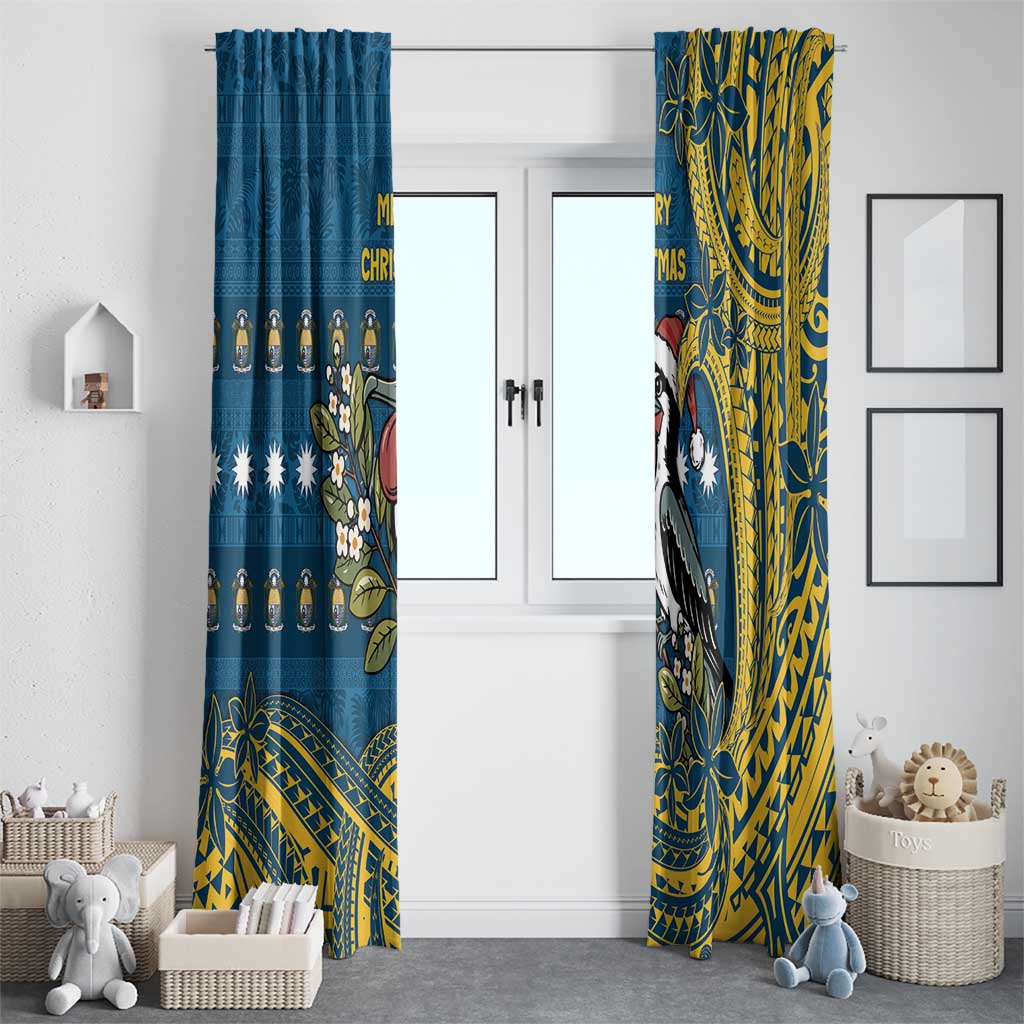 Nauru Christmas Window Curtain Frigatebird Bird Santa Tribal Waves DT05 - Polynesian Pride