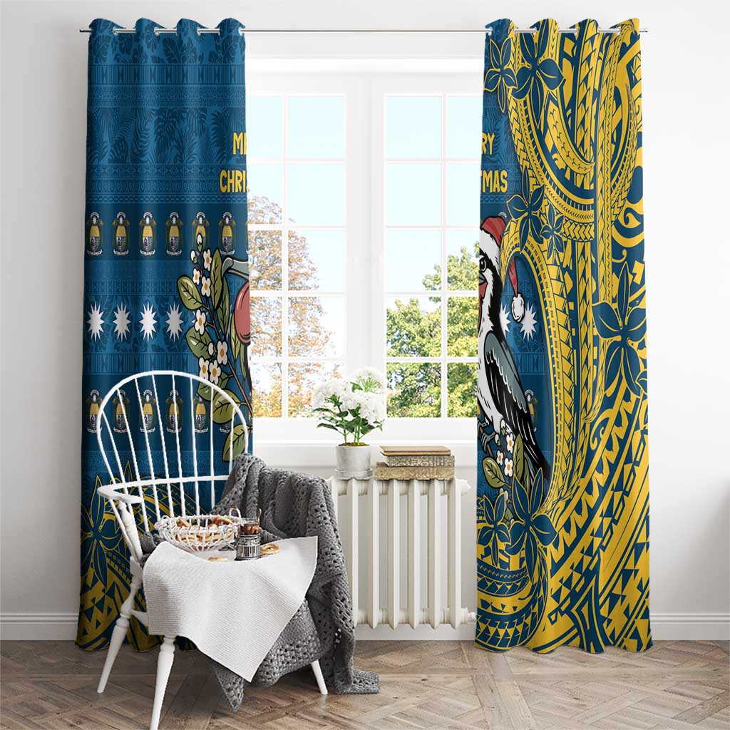 Nauru Christmas Window Curtain Frigatebird Bird Santa Tribal Waves DT05 - Polynesian Pride