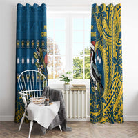Nauru Christmas Window Curtain Frigatebird Bird Santa Tribal Waves DT05 - Polynesian Pride