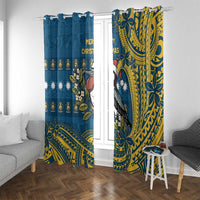 Nauru Christmas Window Curtain Frigatebird Bird Santa Tribal Waves DT05 With Grommets Deep Blue - Polynesian Pride