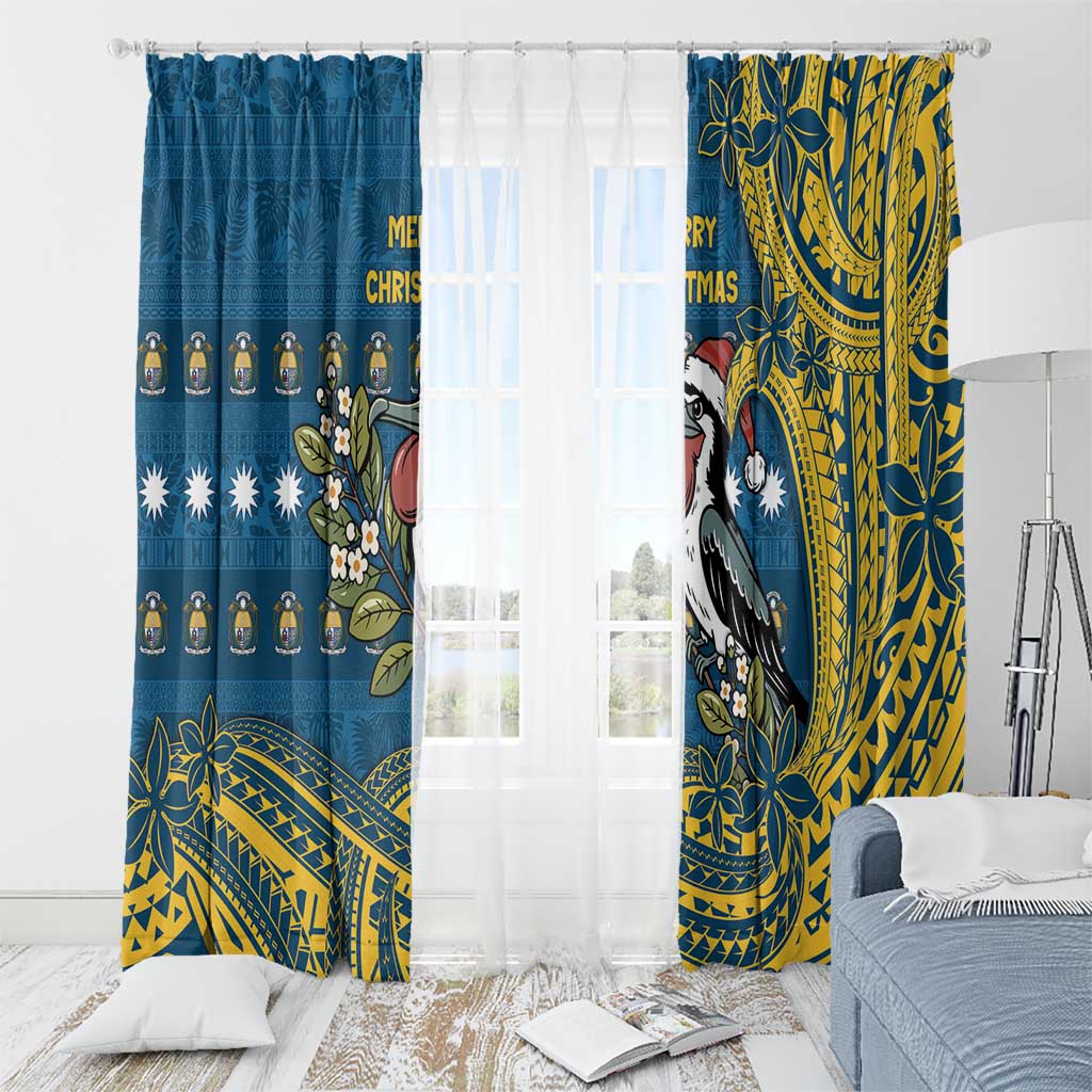 Nauru Christmas Window Curtain Frigatebird Bird Santa Tribal Waves DT05 - Polynesian Pride