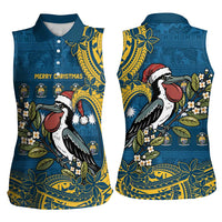 Nauru Christmas Women Sleeveless Polo Shirt Frigatebird Bird Santa Tribal Waves - Polynesian Pride