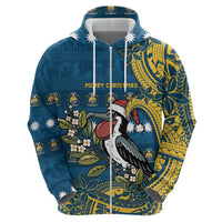 Nauru Christmas Zip Hoodie Frigatebird Bird Santa Tribal Waves - Polynesian Pride