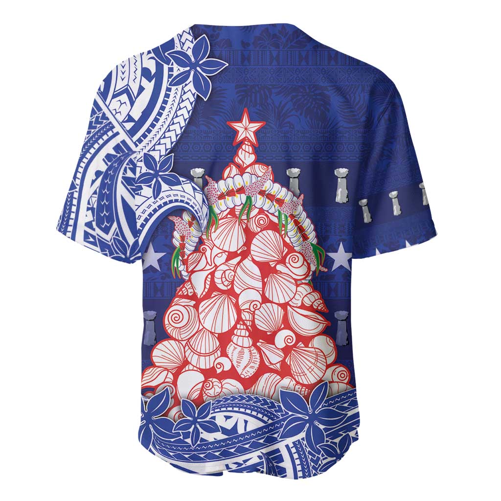 Northern Mariana Islands Christmas Baseball Jersey Seashell Xmas Tree Tribal Waves - Polynesian Pride