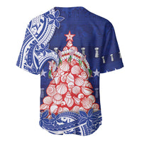 Northern Mariana Islands Christmas Baseball Jersey Seashell Xmas Tree Tribal Waves - Polynesian Pride