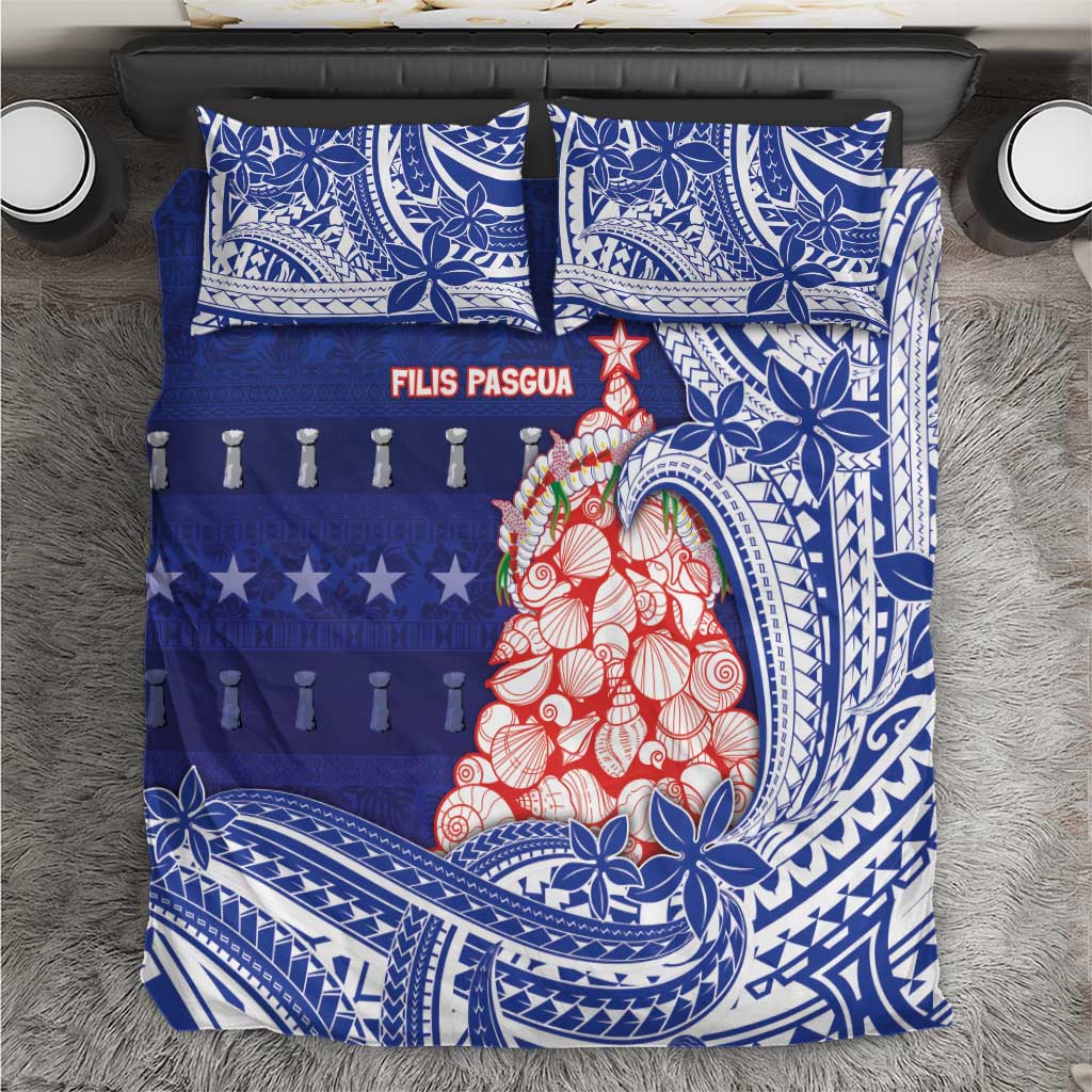 Northern Mariana Islands Christmas Bedding Set Seashell Xmas Tree Tribal Waves - Polynesian Pride