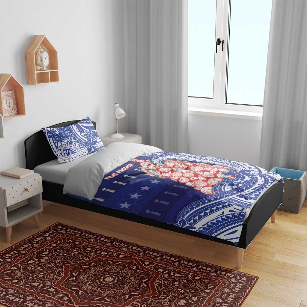 Northern Mariana Islands Christmas Bedding Set Seashell Xmas Tree Tribal Waves - Polynesian Pride