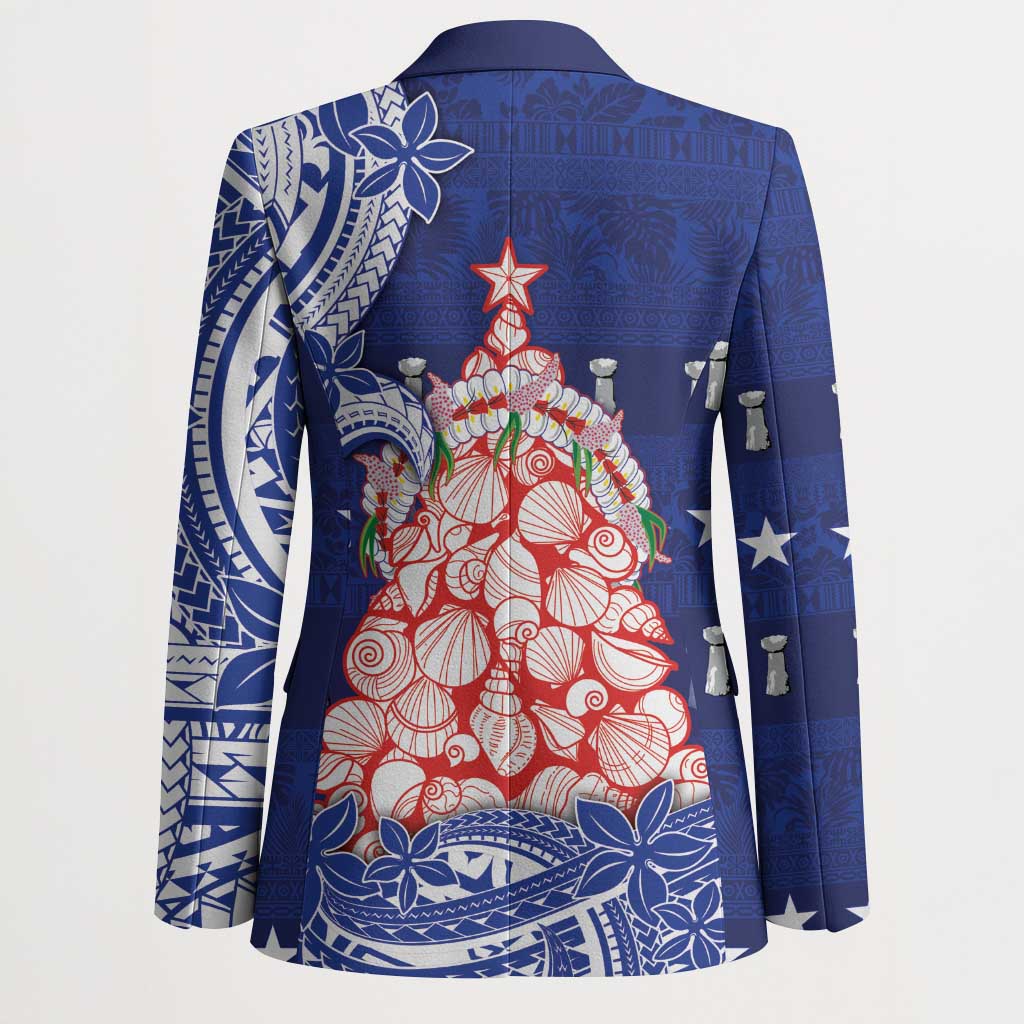 Northern Mariana Islands Christmas Blazer Seashell Xmas Tree Tribal Waves - Polynesian Pride